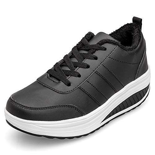 Zapatos Deporte Mujer Nieve Zapatillas de Deportivos Zapatos para Caminar Gimnasia Ligero Sneakers Invierno Plataforma Botas de Botines 37.5EU = Fabricante:38 Negro