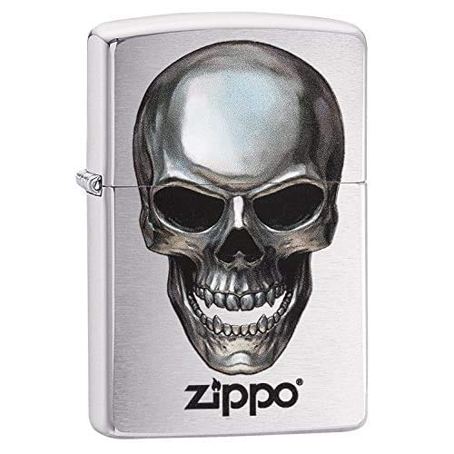 Zippo Metal Skull - Encendedor de Gasolina (latón, Aspecto de Acero Inoxidable, 1 x 6 x 6 cm)
