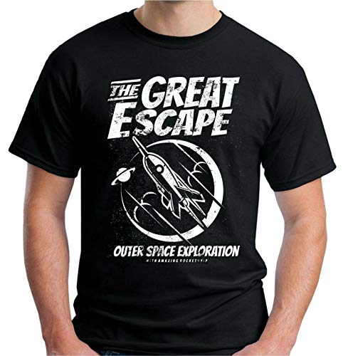 Zoopasa Mens Great Escape T Shirt Sci Fi Rocketship Spaceship Astronaut,Black,M