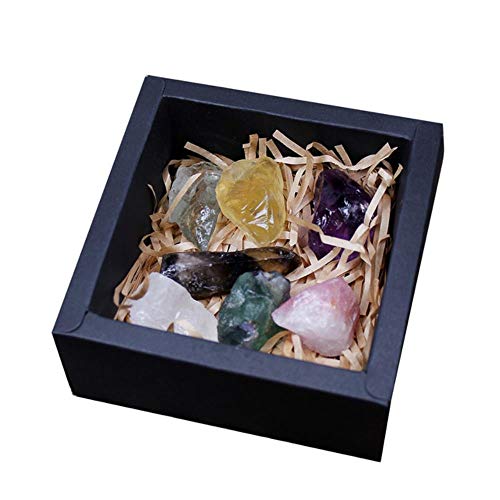 1 juego de cristal de amatista natural piedra original siete chakras gran grano sin pulir colección de cuarzo rosa regalo, caja