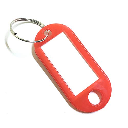 100 portaetiquetas de plástico de viaje con llavero, 5 x 2,2 cm, para identificar llaves u otros objetos pequeños, color rojo