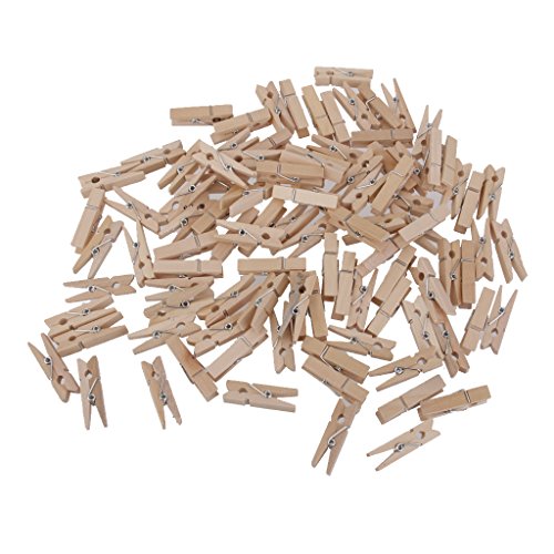 100x Clavijas Pinzas Contactos de Madera Naturales Ropa Foto Papel DIY Mini Clips 25 * 3mm