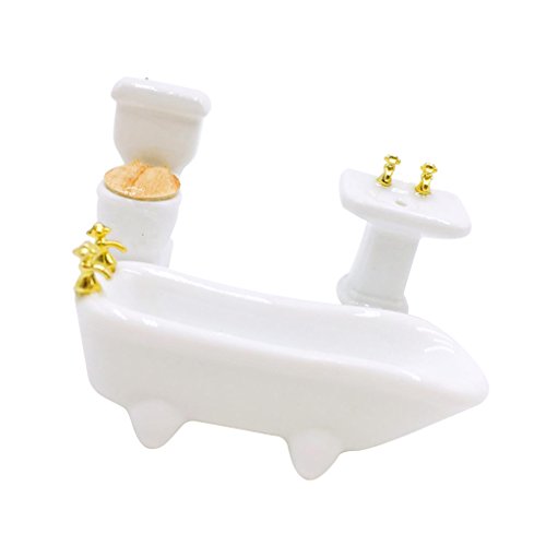 1/12 Juegos para Casa de Muñecas En Miniatura Baño Cerámica WC Bañera - #3