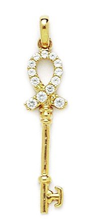 14ct oro amarillo CZ colgante elegante Llavero - mide 33 x 8 mm - JewelryWeb