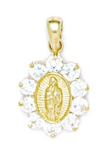 14ct oro amarillo grande - Colgante CZ Virgen María mide 21 x 12 mm - JewelryWeb