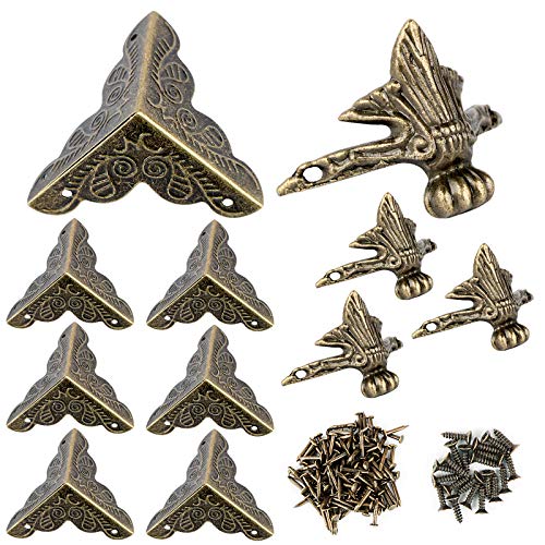 16 Protectores Esquinas Metal 4 Patas Metalicas Decorativas Cajas de Madera Muebles con Tornillos Clavos Color Bronce