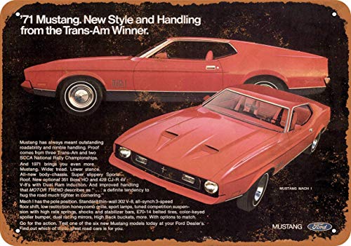 1971 Ford Mustang Mach 1, aspecto vintage 3, 8 x 12 pulgadas, decoración de pared para el hogar, bar, restaurante, pub o Man Cave