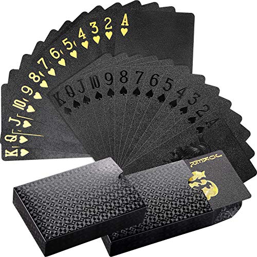 2 Barajas de Cartas de Póquer Impermeables Naipe Negro y Dorado Novedosas Herramientas de Juego de Póquer para Suministros de Fiestas de Juegos de Amigos Familiares
