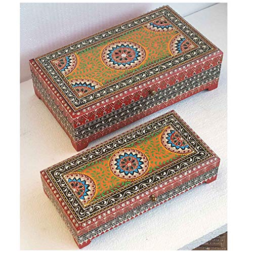 2 cajas para joyas orientales Karisma multicolor en juego de 2 ❤ Artesanía | Cajas para joyas de madera pintadas a mano ❤ Idea de regalo original para mujer, novia, mujer, Navidad, RK11-30