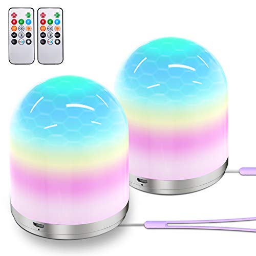 2 Lámpara mesilla de Noche, Lámpara mesa de noche mando, Luz Nocturna LED,Lámpara de Mesa, para la fiesta regulador, con modo RGB gradiente de colores,SOS parpadea, la luz amarilla y Blanca Caliente.