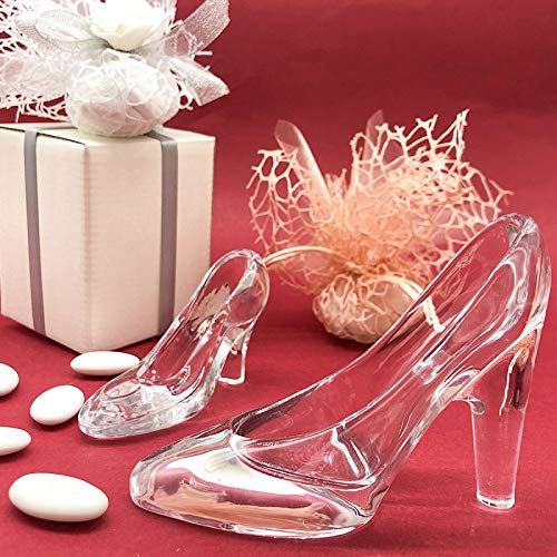 3 zapatos de cristal transparente, zapatilla de cristal de Cenicienta, disponible en 2 tamaños, bombonera con diseño de princesas Disney para niña (estándar con paquete celeste)