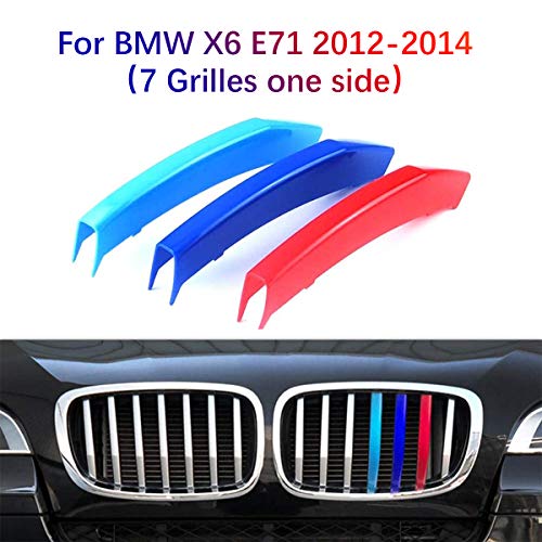 3D Coche Rejillas Frontales Para BMW X6 E71 2012-2014（7 Rejillas）Parrilla Delantera Trim M-Colore Cubierta Pegatinas Decoración 3 Piezas