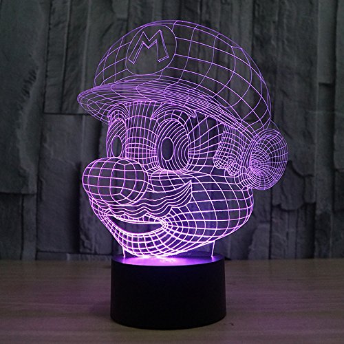 3D Lámpara óptico Illusions Luz Nocturna, CKWLED Tabla Lámpara de Escritorio 7 Colores Cambio de Botón Táctil y Cable USB para Cumpleaños, Navidad Regalos de Mujer Bebes Hombre Niños Amigas (Mario)