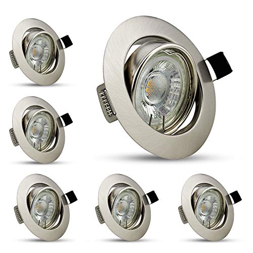 6 focos LED empotrables orientables 40 ° 450 lm 230 V IP20 focos, blanco cálido, no regulable.