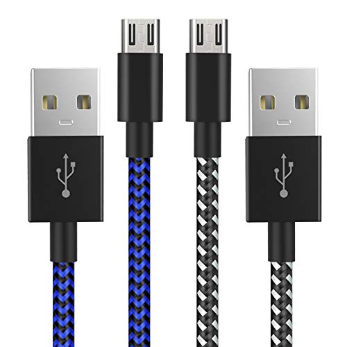 6amLifestyle Cable de carga para mando de PS4, 3 m, 2 unidades, nailon trenzado, cable de carga micro USB para Sony PlayStation 4, Microsoft Xbox One/One S, azul y negro