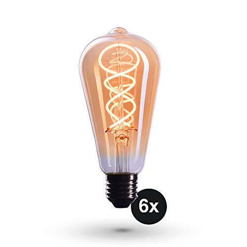 6x Bombilla Edison Crown LED base E27 | Regulable, 4W, 2200 K, luz cálida, EL17 | Iluminación de Filamento antiguo con apariencia retro vintage | Etiqueta Energética de la Unión Europea: A+