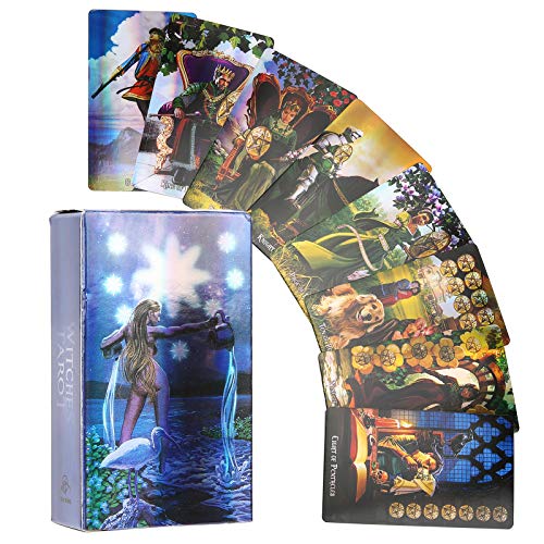 78 cartas del tarot, Baraja de cartas del tarot clásico Mini tarjetas de adivinación en inglés de papel de holograma Juego de cartas Waite Future Telling con caja colorida para viajes de fiesta(1#)
