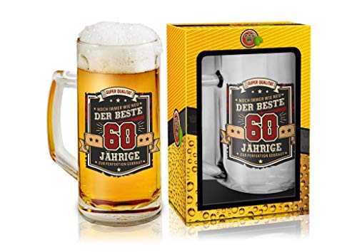 Abc Casa Jarra de cerveza de 0,5 l con texto en alemán para 60 cumpleaños para todos los bebedores de cerveza, texto en alemán "Der Beste 60 Jährige - Regalo original para 60 años en caja de regalo Abc Casa Jarra de cerveza de 0,5 l con texto en alemán para 60 cumpleaños para todos los bebedores de cerveza, texto en alemán "Der Beste 60 Jährige - Regalo original para 60 años en caja de regalo