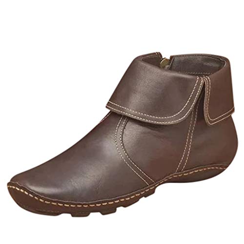 acction Botines Mujer Plataforma Soporte del Arco Botas Deslizamiento Plano Cremallera Slip on Casuales Zapatos Romano Tacon 2cm Café 35-43