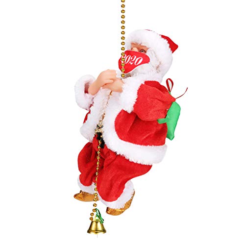 Achort Santa Toy Electric Santa Claus Ladder Rope Climbing Toy Christmas Kids Gift Home Party Decor Santa Escalada en Cuerda, Cantando Figura de Papá de estatuilla Noel Regalo Navidad para Niños