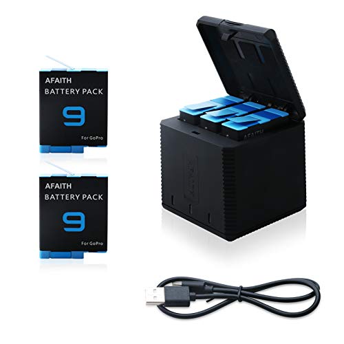 AFAITH 2 Baterías + Cargador de Batería de 3 Canales para GoPro Hero 9 Black, Batería Recargables Caja de Carga de Set con Kit de Accesorios de Cable USB Tipo C para GoPro Hero 9 Black AFAITH 2 Baterías + Cargador de Batería de 3 Canales para GoPro Hero 9 Black, Batería Recargables Caja de Carga de Set con Kit de Accesorios de Cable USB Tipo C para GoPro Hero 9 Black