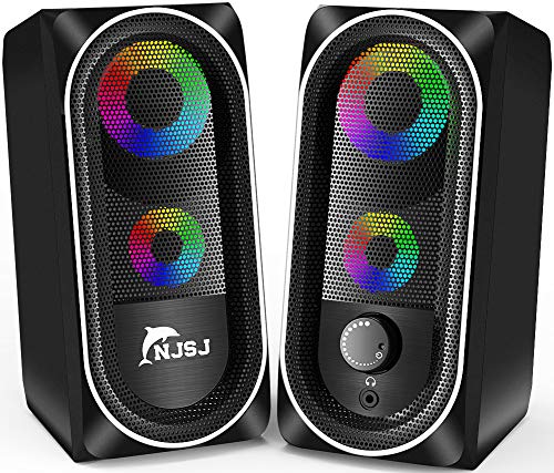 Altavoces de ordenador, NJSJ con cable RGB Gaming Speakers, control de volumen de altavoz de escritorio estéreo de 10 W, altavoces multimedia auxiliares de 3,5 mm para PC/Laptop/Tablet/Celular (negro)