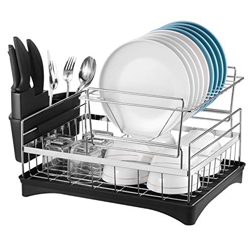 alvorog Escurridor de Platos de Acero Inoxidable de 2 Niveles, Escurreplatos con Bandeja de Goteo Extraíble, Desagüe Giratorio de 360° y Caja de Cubiertos, Soportes para Platos - 41.5 x 29.5 x 27cm alvorog Escurridor de Platos de Acero Inoxidable de 2 Niveles, Escurreplatos con Bandeja de Goteo Extraíble, Desagüe Giratorio de 360° y Caja de Cubiertos, Soportes para Platos - 41.5 x 29.5 x 27cm