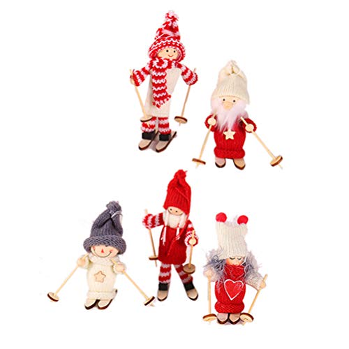 Amosfun - Figura de Navidad en Miniatura, Madera, para Adultos, 5 Unidades (patrón Mixto)
