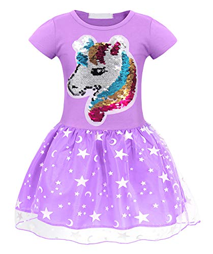 AmzBarley Vestido Princesa de Unicornio Fiesta Niña Tutu para Cosply Cumpleaños,Disfraz Tutu Princesa Unicornio Infantil Niña … (Púrpura 90, 9-10 Años)