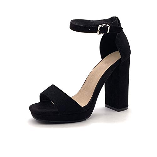 Angkorly - Zapatillas Moda Tacón escarpín Sandalias Abierto La Noche Matrimonio Ceremonia Mujer básica  Tacón Ancho Alto 12 CM - Negro W05-6 T 36