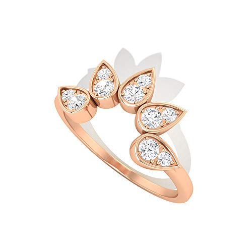 Anillo de aniversario de corona de diamante certificado IGI de 0,21 ct, único curvado de hoja de loto, anillo de promesa de boda, tiara mínima, 14K Oro rosa, Size:EU 56