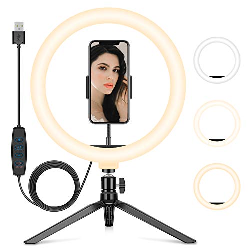 Anillo de Luz LED de 10 Pulgadas con 3 Modos de Luz Regulable, con Trípode y Soporte para Teléfono para Youtube Anillo de Luz LED de 10 Pulgadas con 3 Modos de Luz Regulable, con Trípode y Soporte para Teléfono para Youtube