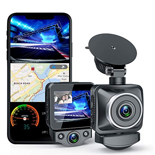 ANKEWAY Cámara de Coche Doble Dash Cam con WiFi y GPS, Doble 1080P Full HD 170° Gran Angular con HDR, G-Sensor, Detección de Movimiento, Grabación en Bucle, Visión Nocturna, Monitor de Aparcamiento