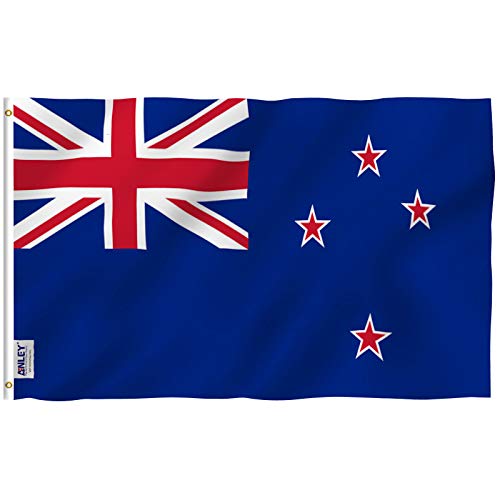 Anley Fly Breeze Bandera de Nueva Zelanda de 3x5 pies - Color Vivo y Resistente a la decoloración UV - Cabecera de Lona y Doble Costura - Banderas Nacionales neozelandesas de Kiwi Poliéster