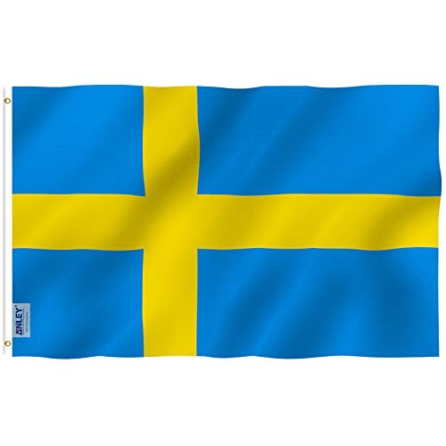 Anley Fly Breeze Bandera de Suecia de 3x5 pies - Color Vivo y Resistente a la decoloración UV - Encabezado de Lienzo y Doble Costura - Banderas de estandarte suecas Poliéster con Ojales