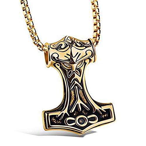Antiguo Mito Dominante Thor's Hammer Colgante Collar De Hombre Acero De Titanio Accesorios Retro Colgante De Joyería,Oro