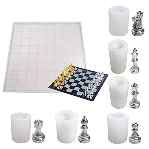 Aosong Molde de resina de ajedrez 3D, juego de moldes de silicona de ajedrez internacional de resina epoxi para fundición de resina, arcilla polimérica, manualidades, fabricación de joyas