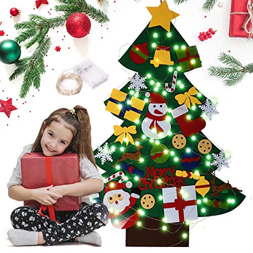 Árbol de Navidad de fieltro N/D, árbol de Navidad con 30 piezas desmontables y 10 cm 100 luces LED para colgar en la pared, fieltro, árbol de Navidad para niños.