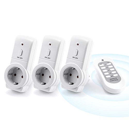 Arendo - Cajas de enchufe con control remoto para interiores (indoor) - Juego de 3 enchufes con mando a distancia | LED de estado | Seguridad infantil integrada