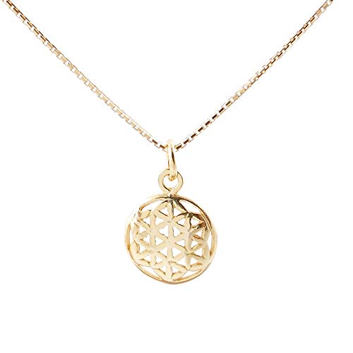 ARITZI - Collar Delicado de Plata de Ley 925 con Colgante de Flor de la Vida en Color Oro - Incluye Cadena Box Chain de 40 cm en Plata ARITZI - Collar Delicado de Plata de Ley 925 con Colgante de Flor de la Vida en Color Oro - Incluye Cadena Box Chain de 40 cm en Plata