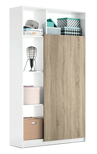 Armario recibidor Color Blanco Brillo y Cambrian con 5 estantes y Barra Interior, Mueble de Entrada. 187cm Altura x 100cm Ancho x 35cm Fondo Armario recibidor Color Blanco Brillo y Cambrian con 5 estantes y Barra Interior, Mueble de Entrada. 187cm Altura x 100cm Ancho x 35cm Fondo