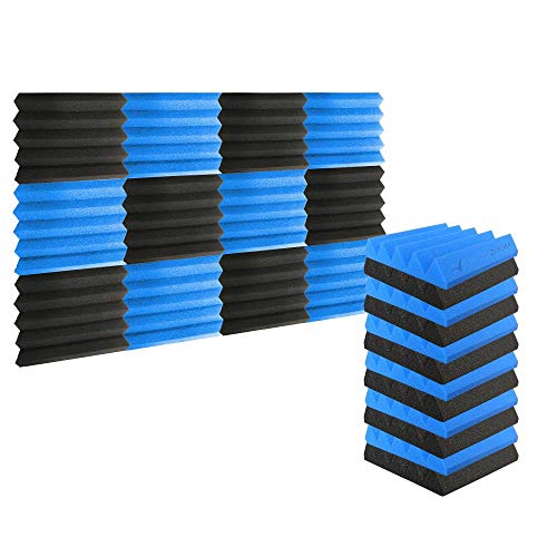 Arrowzoom 12 Panels Cuña Wedge absorción de sonido Espuma acústica Absorcion aislamiento acustico auto extinguible 25x25x5cm Negro & Azu