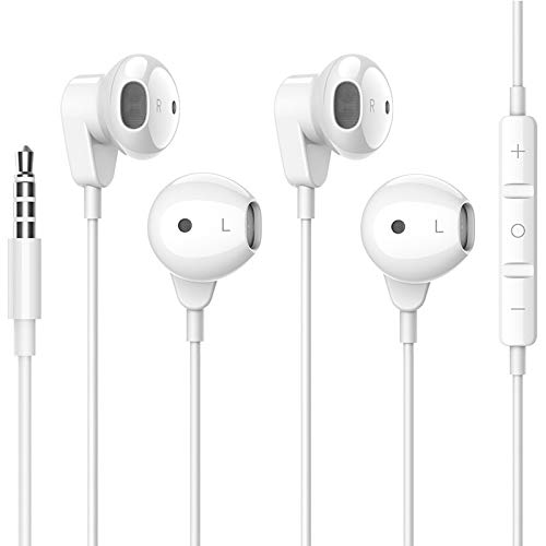 ASENTER 2 Pack Auriculares con Cable Sonido estéreo intrauditivos con Auriculares de 3.5 mm Enchufe Micrófono Control de Volumen Compatible con iPhone Samsung Xiaomi