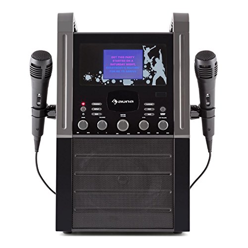 auna KA8P-V2 BK Signature Black Edition - Reproductor de Karaoke , Altavoces Integrados , 2 micrófonos , Reproductor CD+G , AUX , Pantalla Color 3,5" , Salida de vídeo , Negro
