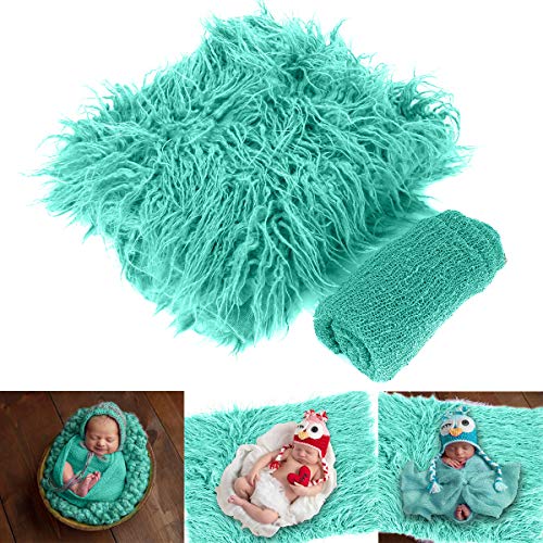 Baby Photo Props Fluffy Blanket Ripple Wrap Set Recién nacido Fotografía Wrap Mat verde pálido 30x40cm