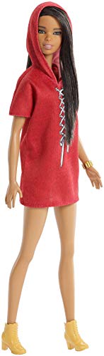 Barbie Fashionista, muñeca 32cm morena con vestido rojo (Mattel FJF49)