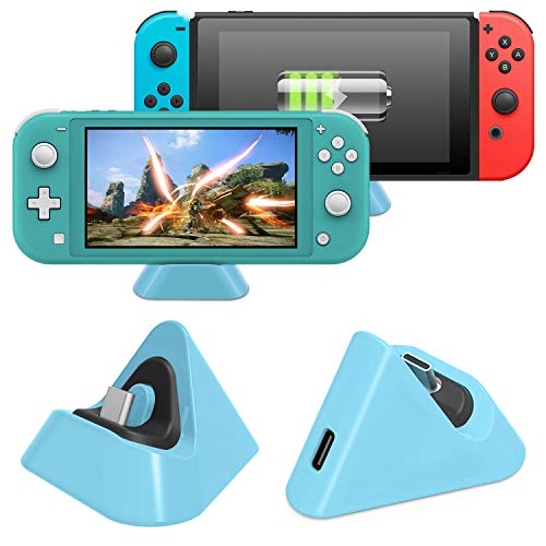 Base de carga para Nintendo Switch Lite y Nintendo Switch, estación de carga compacta con puerto tipo C compatible con Nintendo Switch Lite 2019 (azul claro)