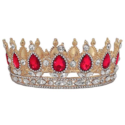 Beaupretty 1 Unid Exquisita Tiara de Cristal de Graduación Nupcial Corona de Boda Tiaras de Diamantes de Imitación con Piedras Preciosas para Mujeres Damas Mujer (Dorado Y Rojo)