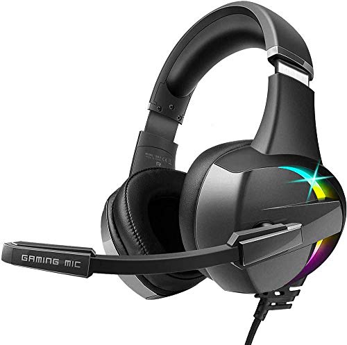 BENGOO Stereo GM7 - Auriculares de Diadema para PS4, PC, Mando Xbox One, luz LED RGB, Volumen en línea para Ordenador portátil, Mac, Nintendo Switch