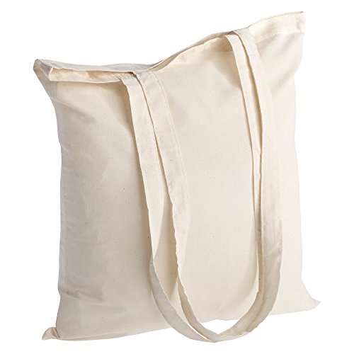 Bolsa de algodón de calidad 145 g/m2 Tamaño 38x42 cm Mangos Largos 70 cm Naturaleza 100% Algodón. (75 Piezas, Natural)